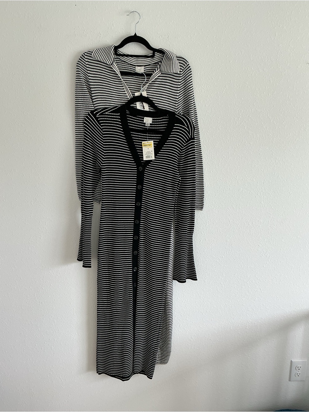 a new day Black & White Striped Midi Button-Front Dress